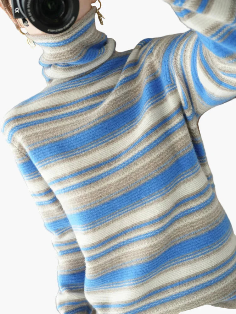 Lune London | Retro Striped Turtleneck Sweater - Trendy Winter Sweater for Daily Life and Leisure