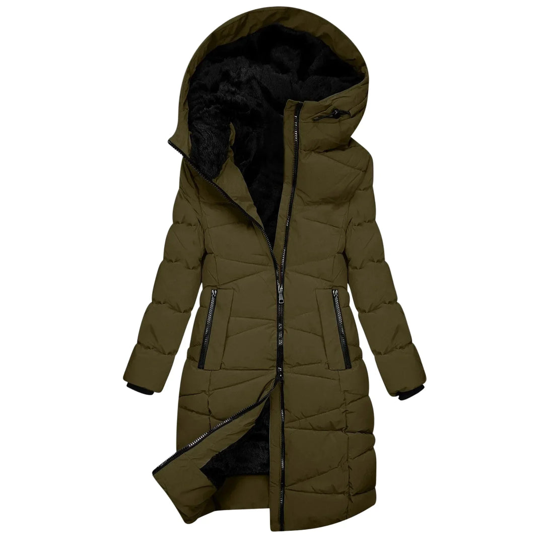 Lune London | Long winter coat - Windbreaker hoodie with zipper, elegant and refined