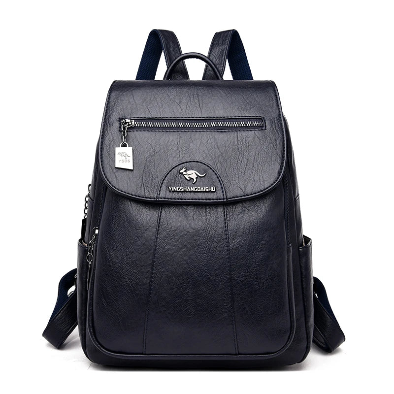 Chic Und Stil | Large Leather Backpack with Theft Protection for Women