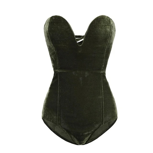 Lune London | Sexy Bodysuit Made Of Burgundy Strapless Velvet