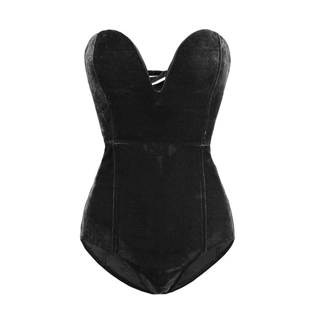 Lune London | Sexy Bodysuit Made Of Burgundy Strapless Velvet