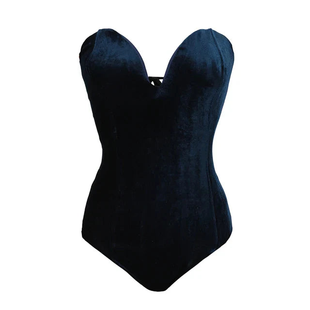 Lune London | Sexy Bodysuit Made Of Burgundy Strapless Velvet