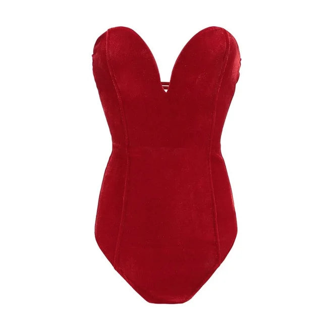Lune London | Sexy Bodysuit Made Of Burgundy Strapless Velvet