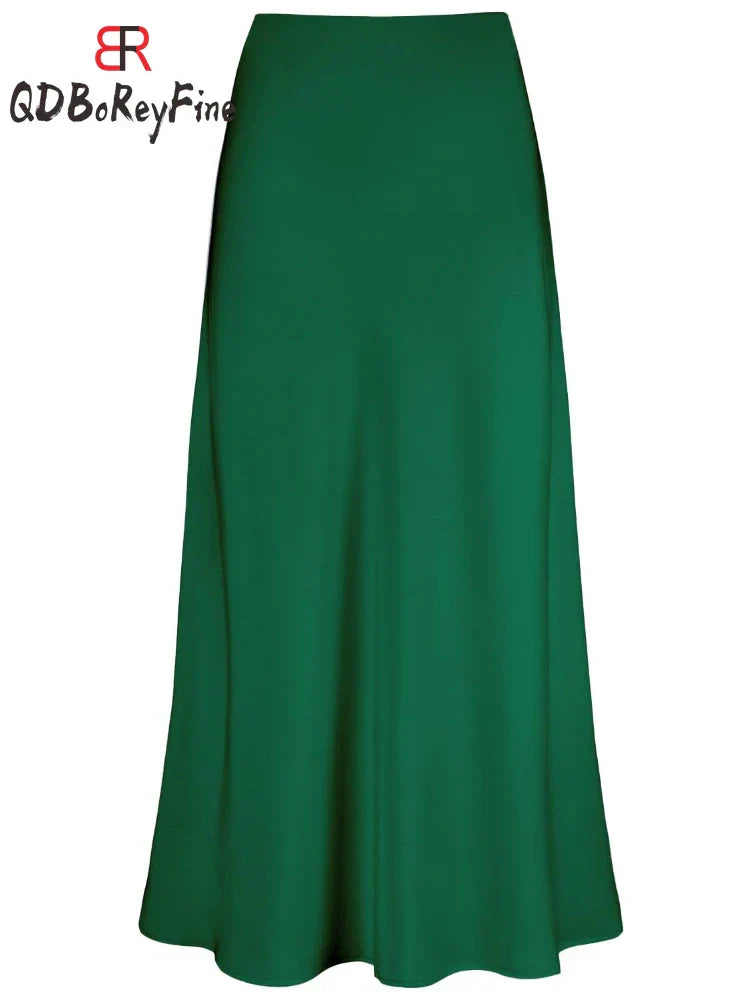 Lune London | Women's Satin Silk Skirts Summer Spring Korean Fashion Clothing Office Ladies Long Skirts Elegant Black Maxi Skirts for Women