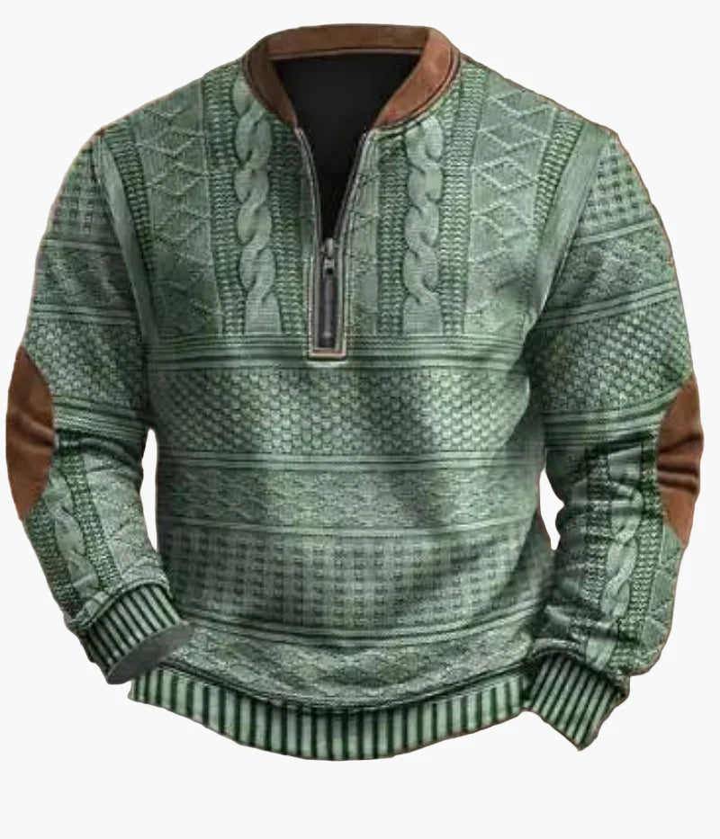 Lune London | Half-zip Sweater - Elegant knit look for autumn and winter, Warm sweatshirt with high collar and elbow patches, Leisure & Everyday