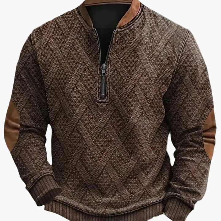 Lune London | Half-zip Sweater - Elegant knit look for autumn and winter, Warm sweatshirt with high collar and elbow patches, Leisure & Everyday