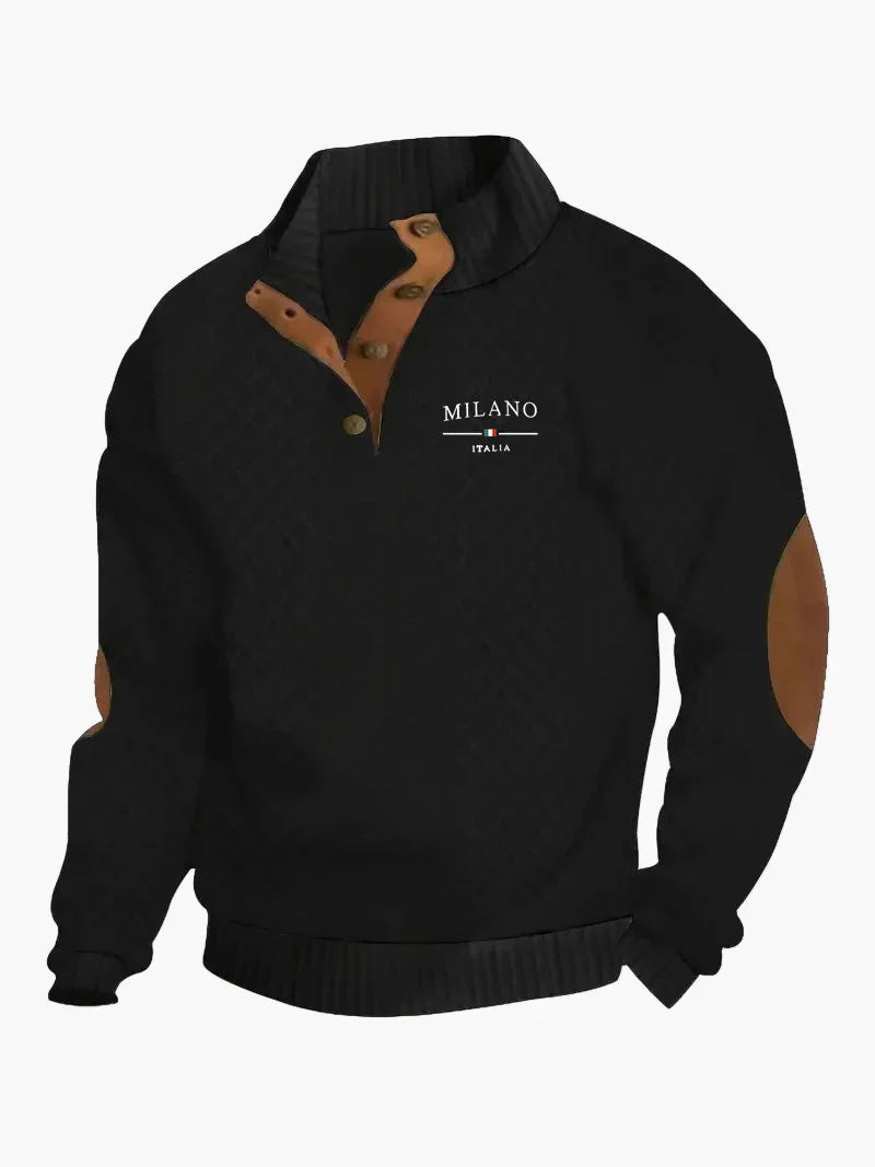 Lune London | Milano Italy Vintage Sweater with High Neck and Elbow Patches - Trendy Casual Sweater