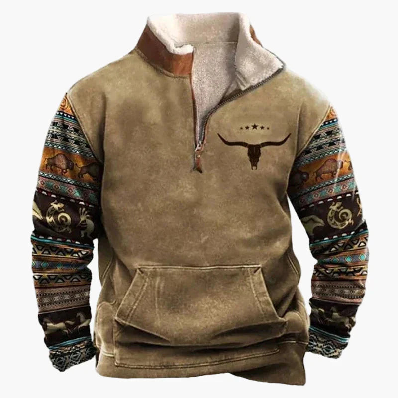 Lune London | Western style sweater with aztec pattern and longhorn design - Comfortable casual sweatshirt for outdoor activities and everyday wear