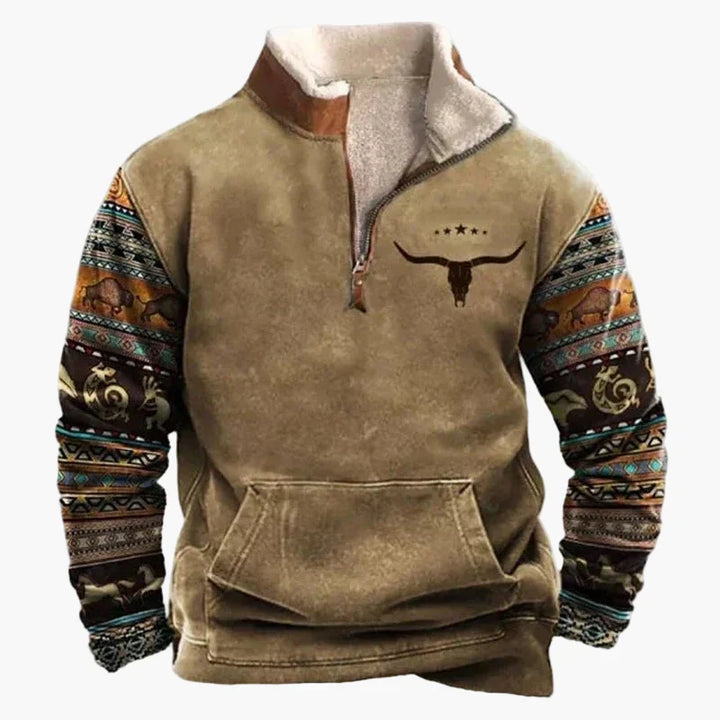 Lune London | Vintage western casual jumper with half zip collar and ethnic pattern for outdoors and leisure