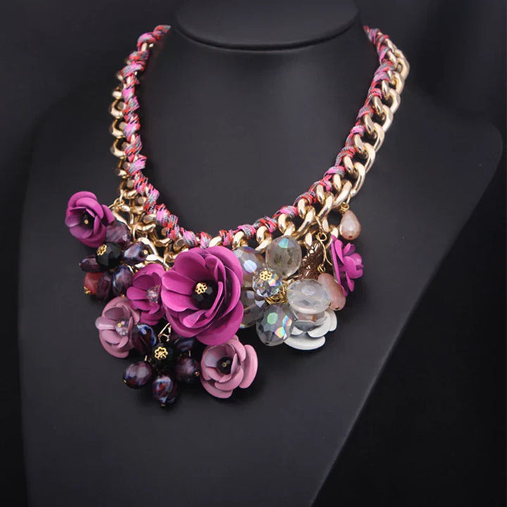 Lune London | Vintage Jewelry Elegant Prom Party Beauty Contest Wedding Gift Floral Bloom Flower Chunky Statement Necklace for Women Accessories