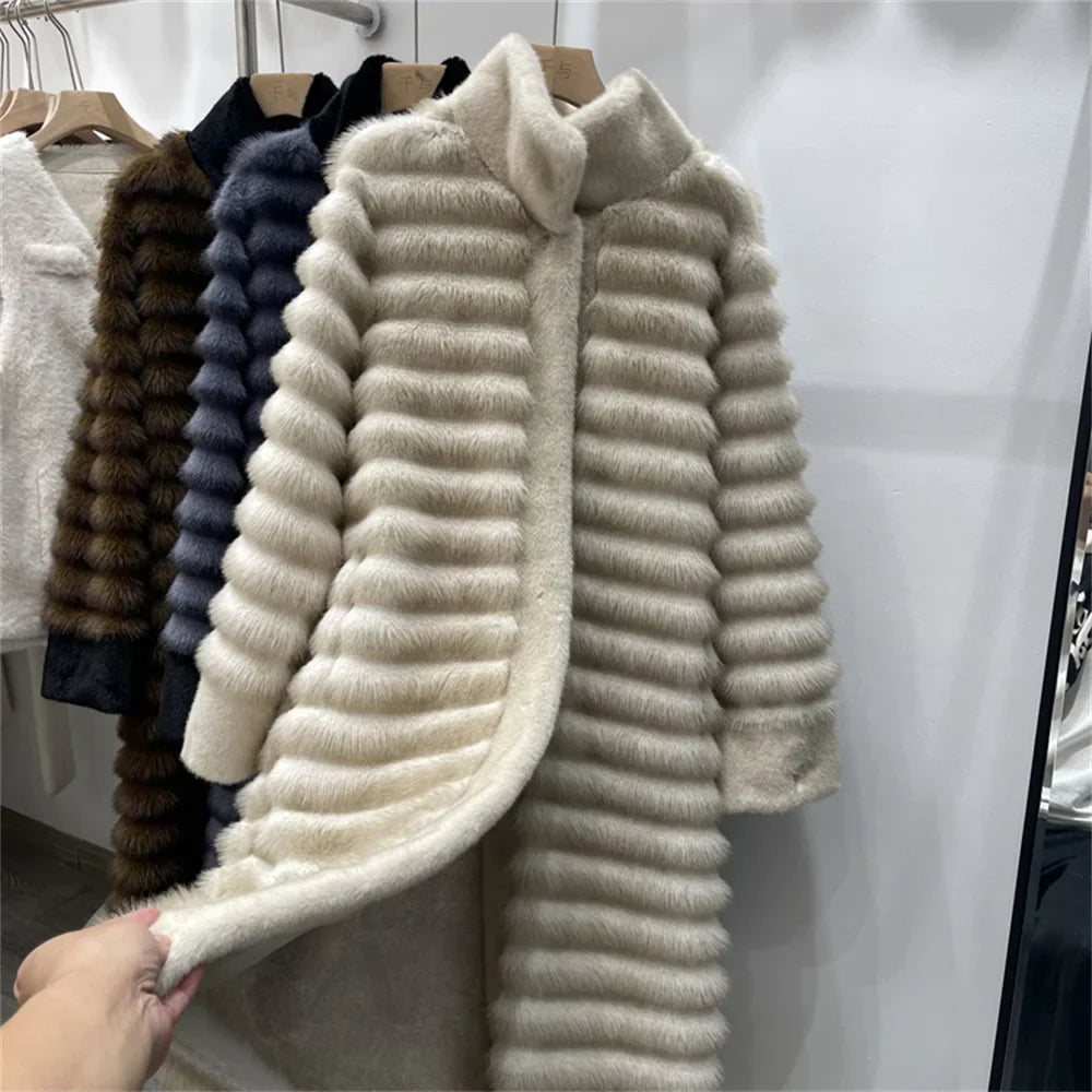 Lune London | Relaxed Fit Coat - Stand-up Collar Coat with Banded Fur Trim