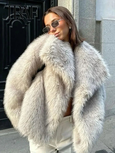 Lune London | Sheeps wool faux fur open-front jacket