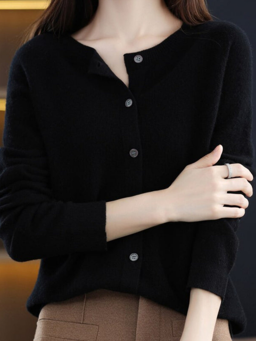 Lune London | Soft Knit Cardigan for Women - Classic Round Neck