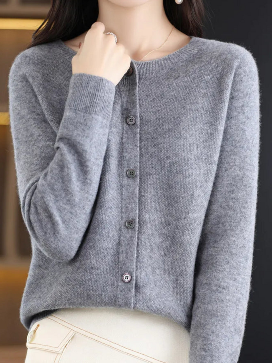 Lune London | Soft Knit Cardigan for Women - Classic Round Neck