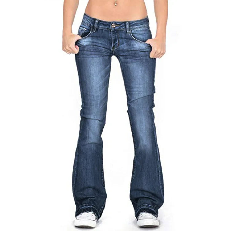 Chic and Style - Women's Low Rise Flared Jeans: Vintage casual skinny jeans with flared legs