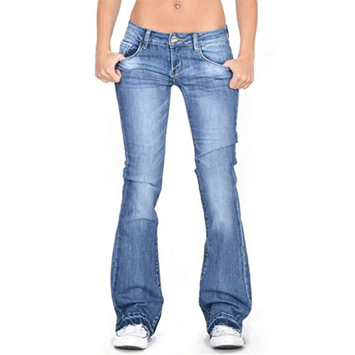Chic and Style - Women's Low Rise Flared Jeans: Vintage casual skinny jeans with flared legs