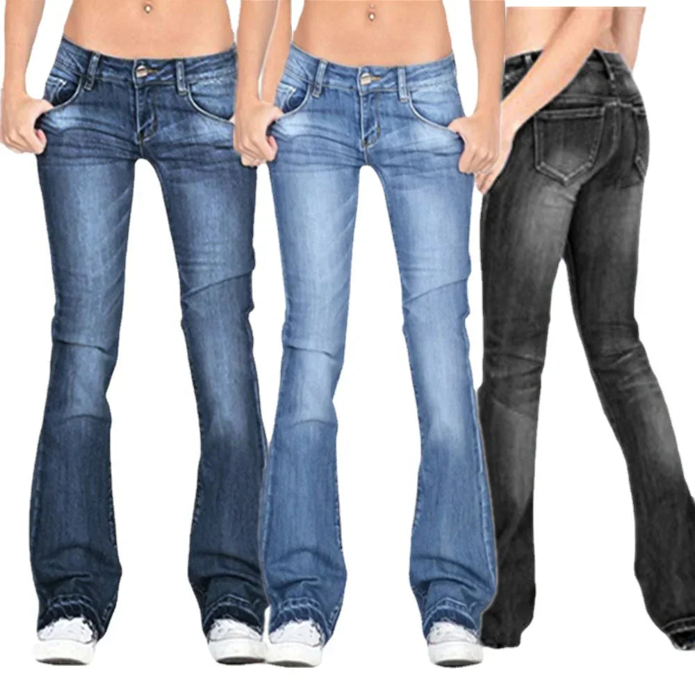 Chic and Style - Women's Low Rise Flared Jeans: Vintage casual skinny jeans with flared legs