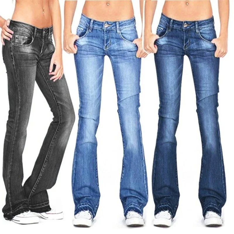 Lune London | Women's Low Rise Flared Jeans: Casual Vintage Skinny Bell Bottom Jeans