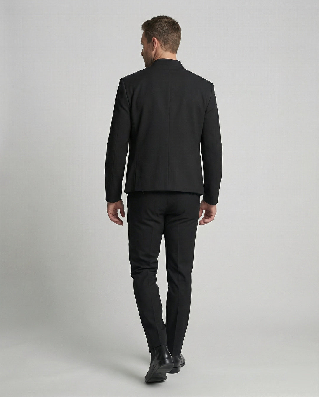 Stylish black men's short jacket with stand-up collar in modern clean fit look