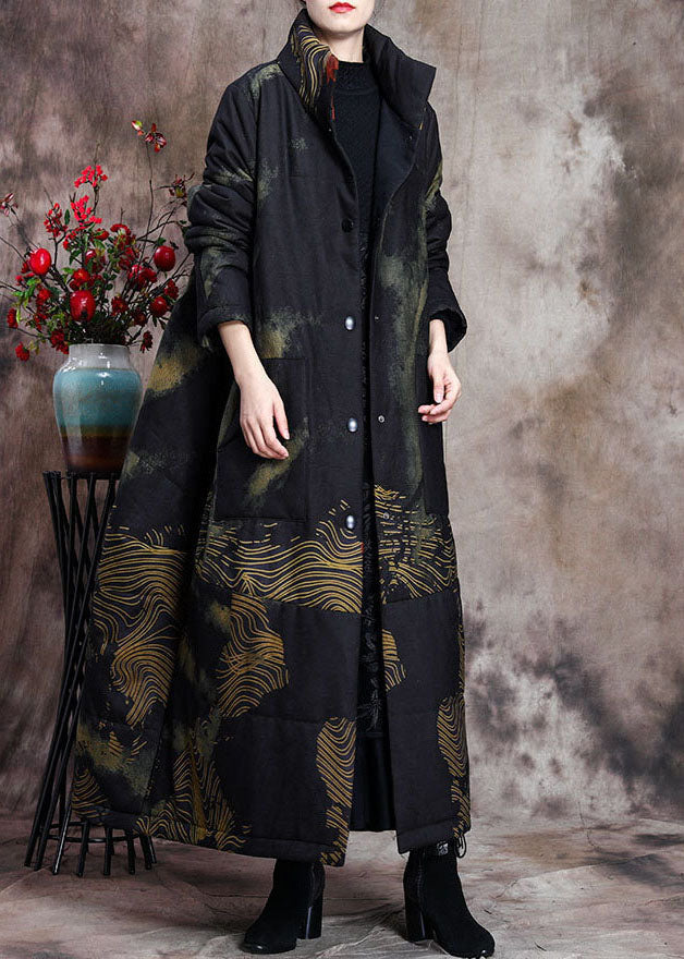 Lune London | Padded wool coats in fine cotton with large printed pockets and black high collar winter