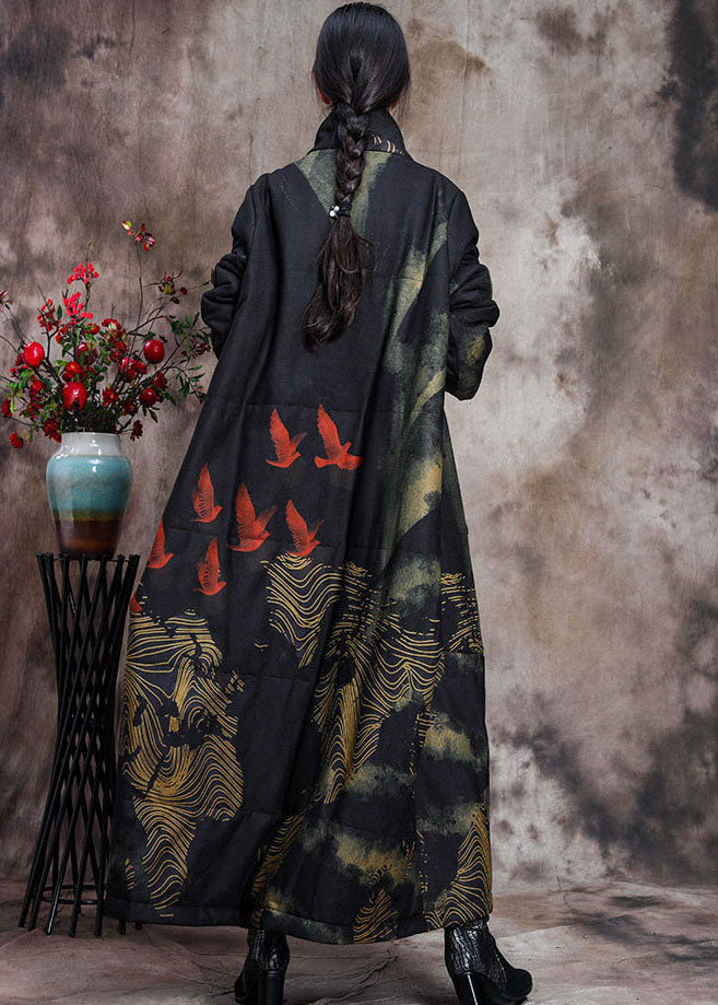 Lune London | Padded wool coats in fine cotton with large printed pockets and black high collar winter