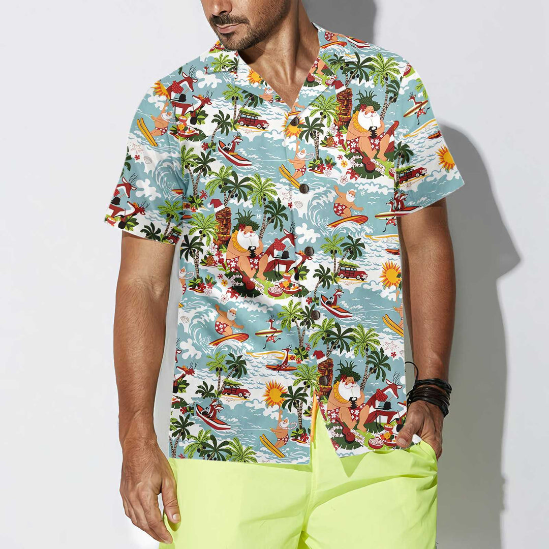 Lune London | Christmas Hawaiian shirt Santa surfer, funny Santa shirt, best gift for Christmas
