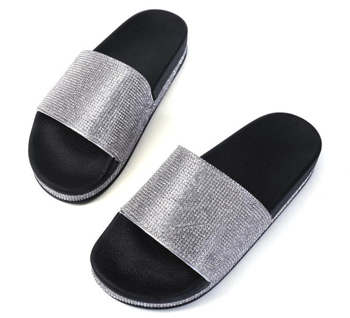 Chic und Stil | Crystal Diamond Slides with Embellishment Sandals