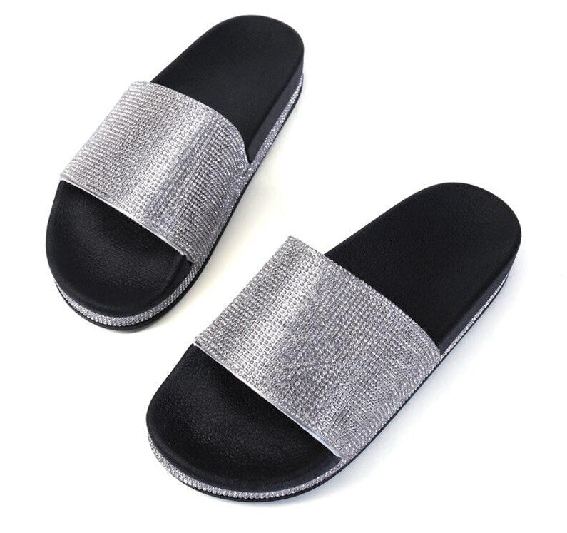 Chic und Stil | Crystal Diamond Slides with Embellishment Sandals