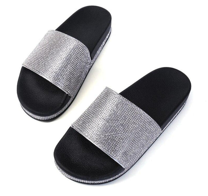 Chic und Stil | Crystal Diamond Slides with Embellishment Sandals