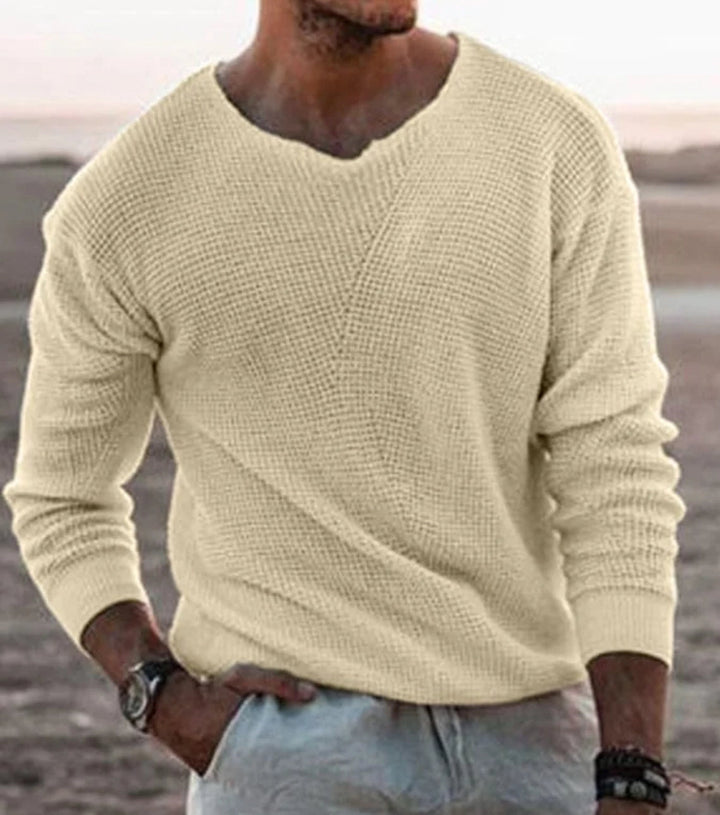 Chic Und Stil | White V-Neck Sweater Lightweight & Breathable