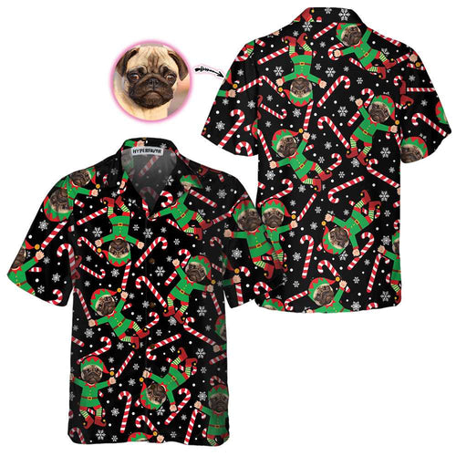 Lune London | The custom Pug Elf Hawaiian shirt, funny Christmas Pug shirt for men and women, personalized Christmas gift