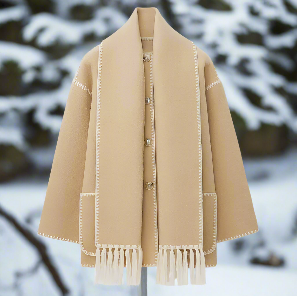 Lune London | Wool coat - Loose cut - Button closure with decorative seam - Incl. scarf