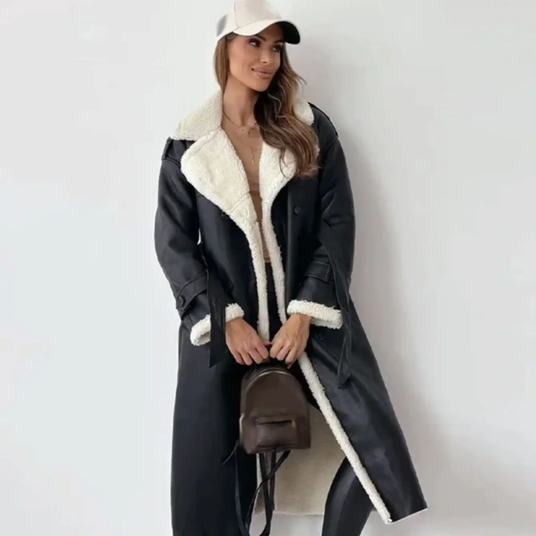 Lune London | Trench coat Women Long Sheepskin Lined Double Button - Winter