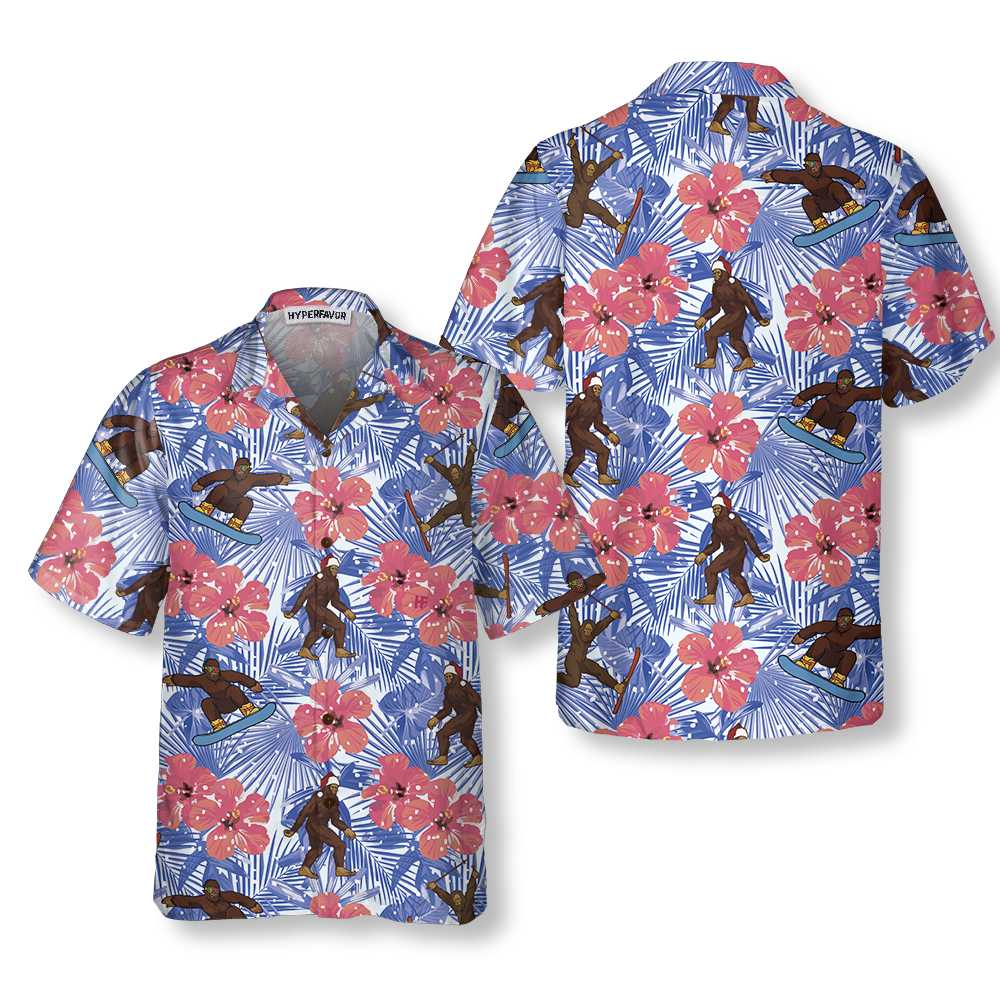 Lune London | Bigfoot tropical Christmas Hawaiian shirt, fun Christmas Bigfoot shirt, Christmas gift