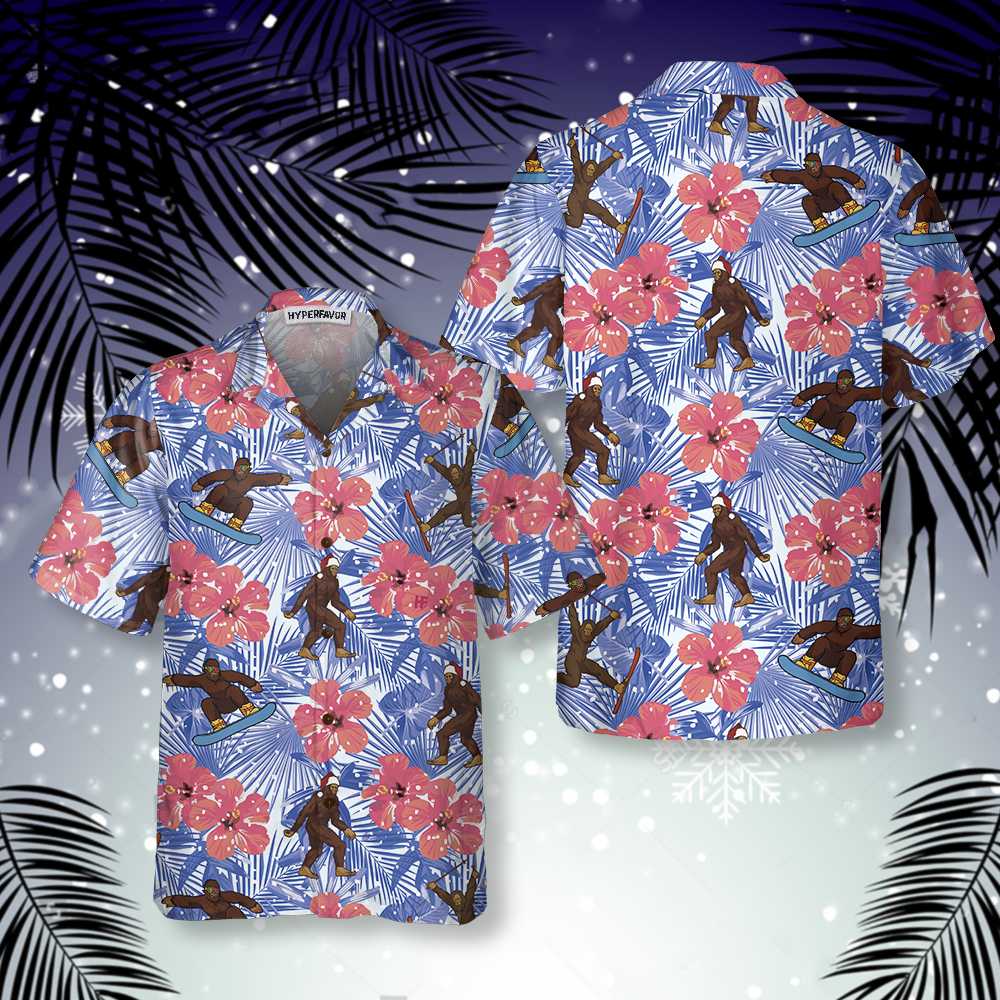 Lune London | Bigfoot tropical Christmas Hawaiian shirt, fun Christmas Bigfoot shirt, Christmas gift