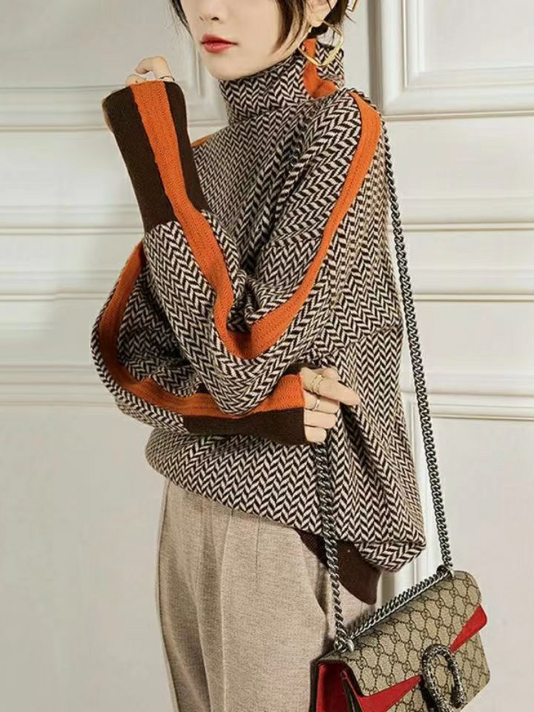 Lune London | Turtleneck Sweater for Women - Geometric Print