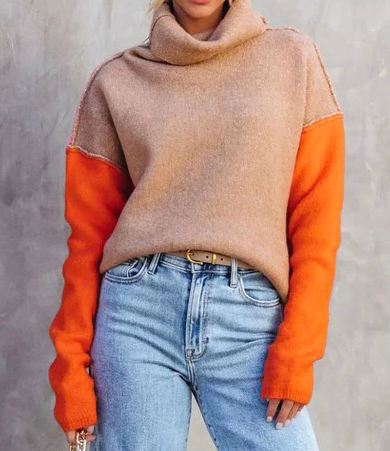 Lune London | Winter Turtleneck Sweater - Loose Fit with Color Block