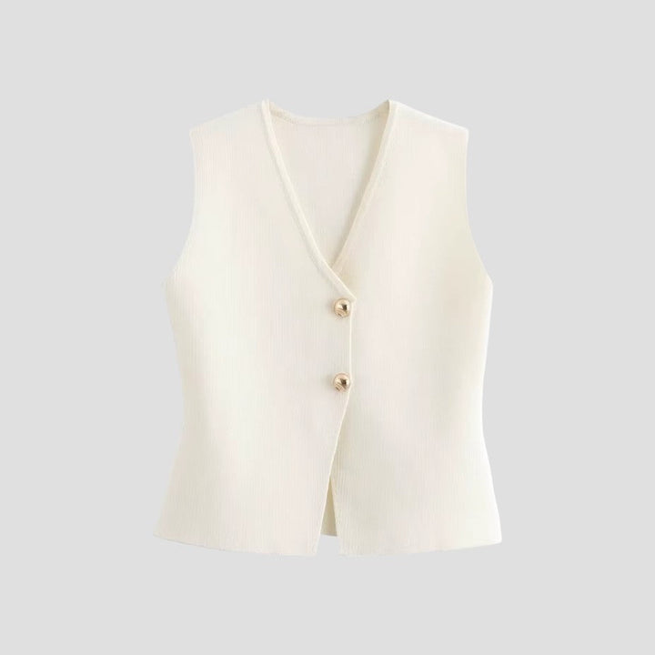 Chic und Stil | Women's Knitted Sleeveless Vest with Gold Button Closure