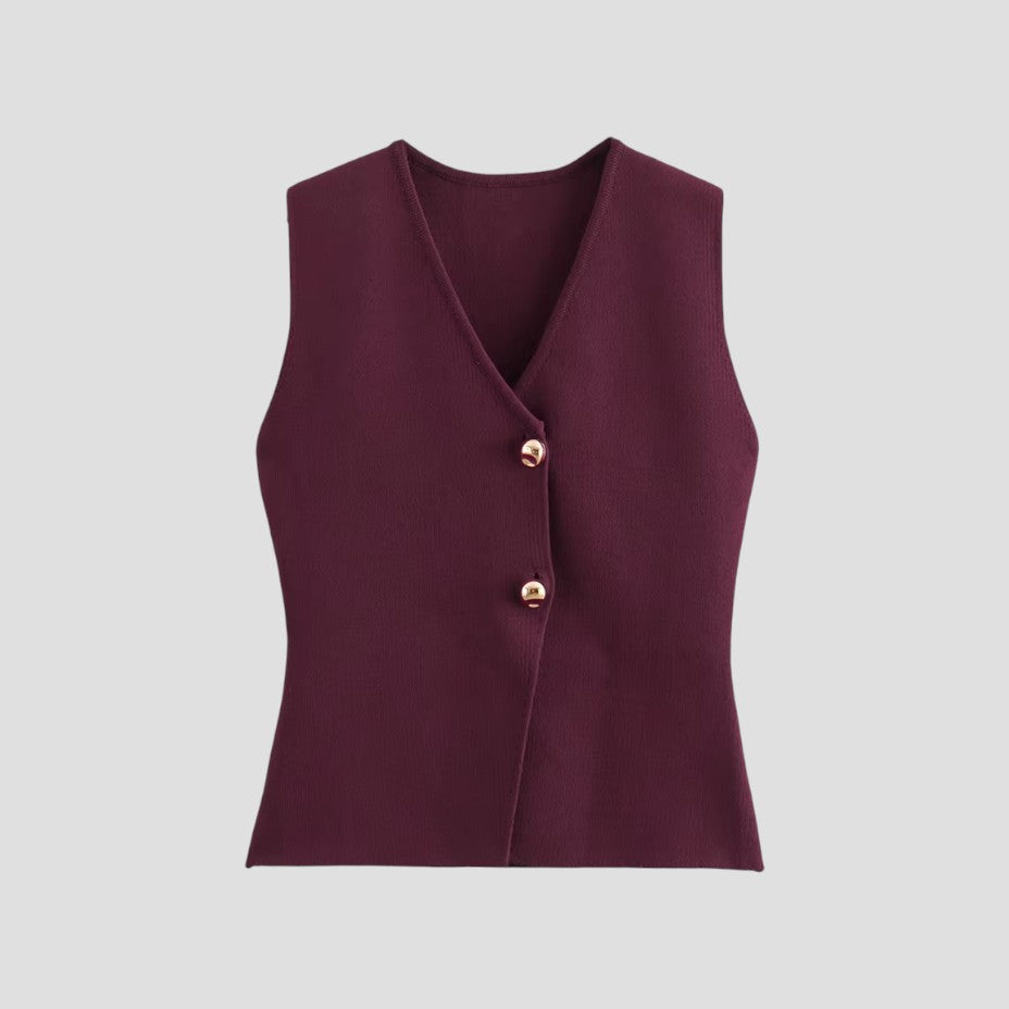 Chic und Stil | Women's Knitted Sleeveless Vest with Gold Button Closure
