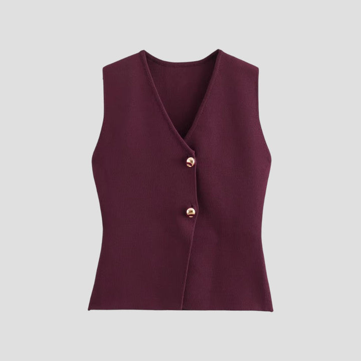 Chic und Stil | Women's Knitted Sleeveless Vest with Gold Button Closure