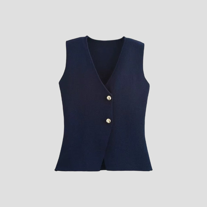 Chic und Stil | Women's Knitted Sleeveless Vest with Gold Button Closure