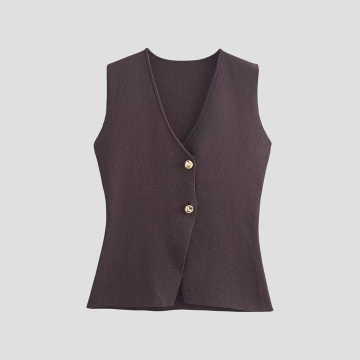 Chic und Stil | Women's Knitted Sleeveless Vest with Gold Button Closure