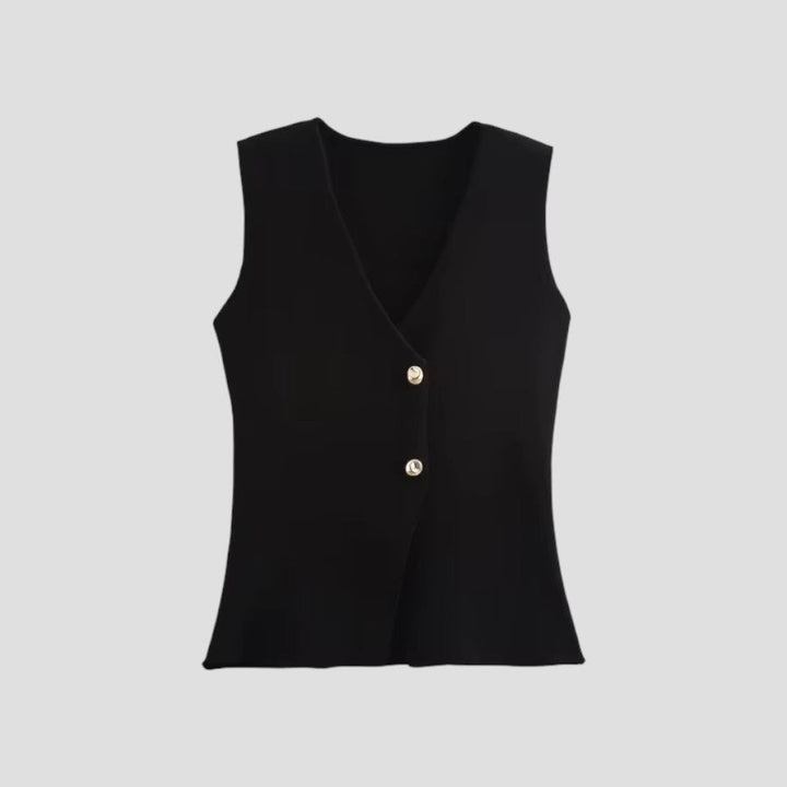 Chic und Stil | Women's Knitted Sleeveless Vest with Gold Button Closure