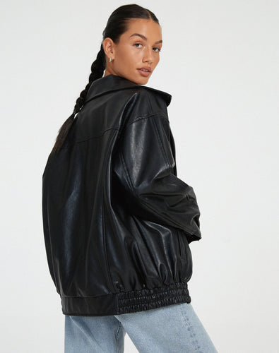 Lune London | Oversized Jacket Faux Leather Zipper Faux Leather Jacket Women's Jackets