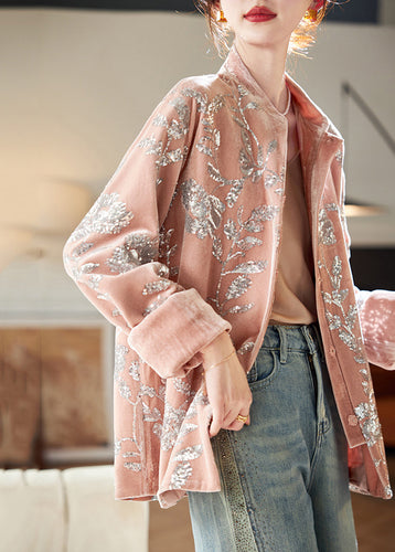 Lune London | Silk velvet coats with pink sequin buttons and long sleeves