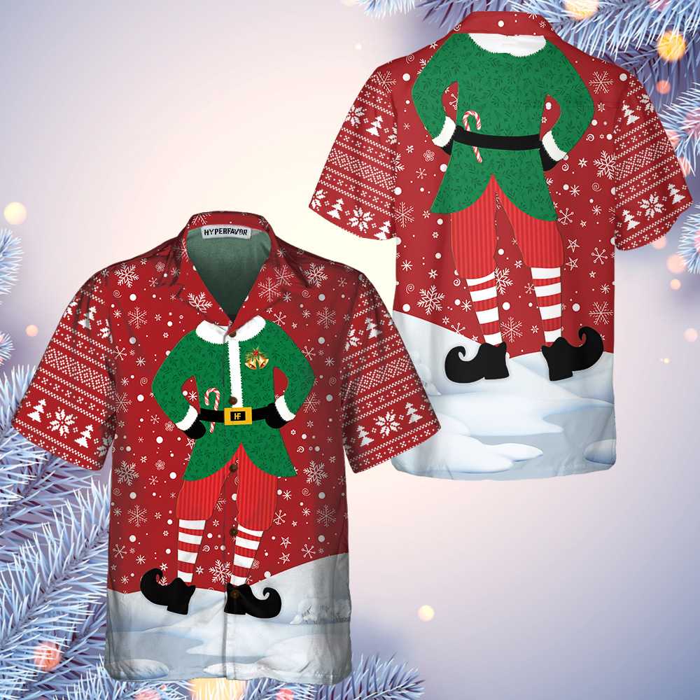 Lune London | Unique design Hawaiian shirt of Christmas elf costume, Fun Christmas elf shirt, Best Christmas gift idea