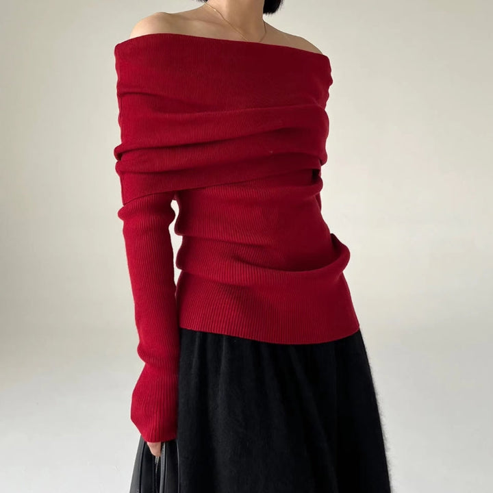 Lune London | Off-Shoulder Knit Sweater - Ribbed Knit - Form-Fitting and Elegant Design