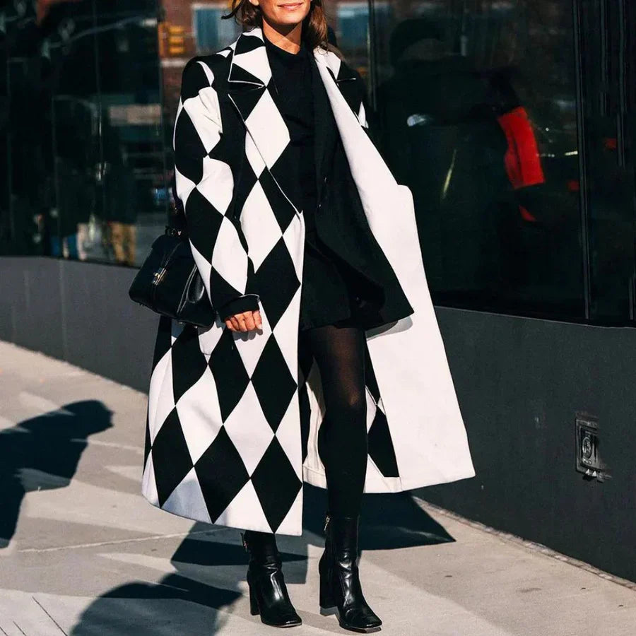 Lune London | Longer Coat - Wool Blend - Loose Fit - Graphic Pattern Design