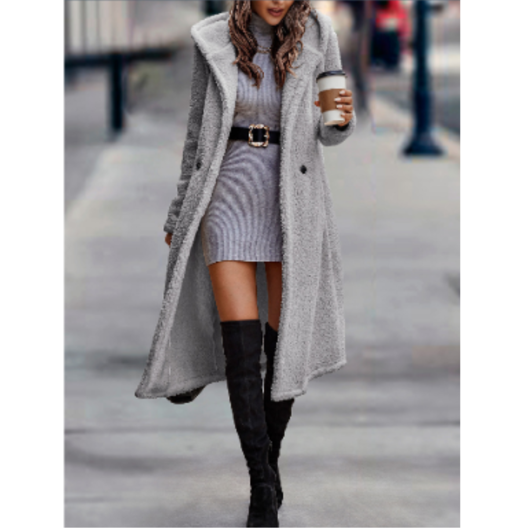 Chic und Stil | Coat - Loose Fit - Soft Acrylic Wool - Long - Classic Lapel - Double Button