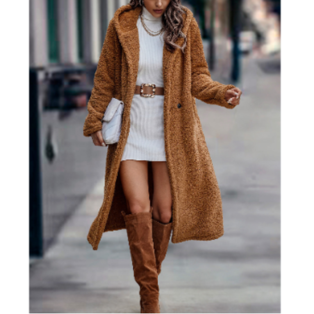 Chic und Stil | Coat - Loose Fit - Soft Acrylic Wool - Long - Classic Lapel - Double Button